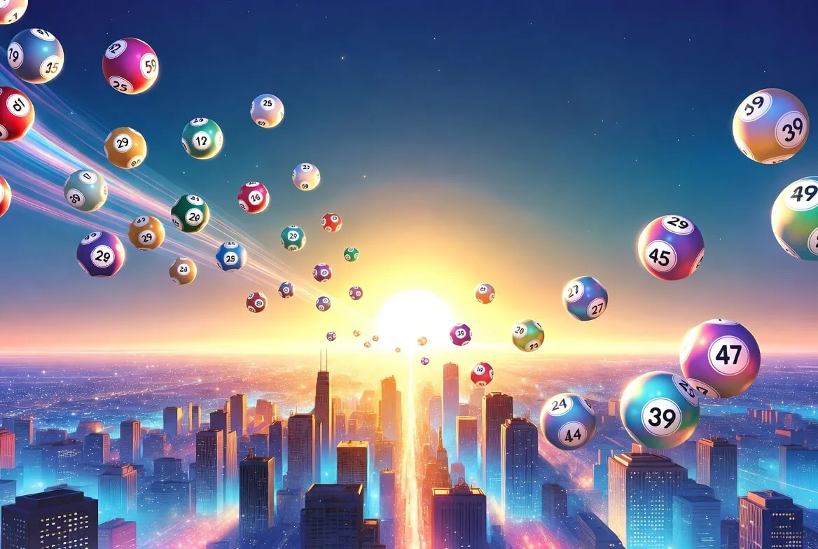 Panorama miasta z motywem cyfrowym ilustrująca Lotto online